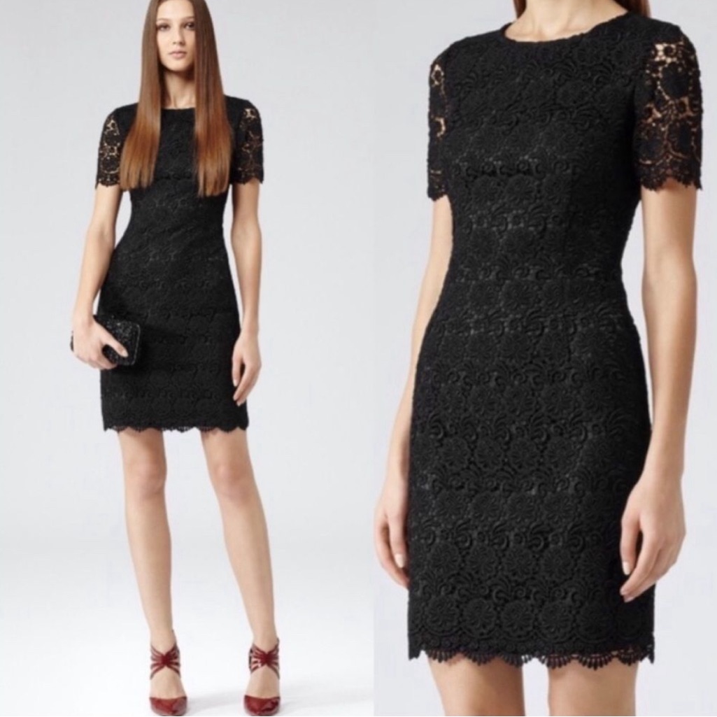 Reiss Elegant Black Lace Mini Dress